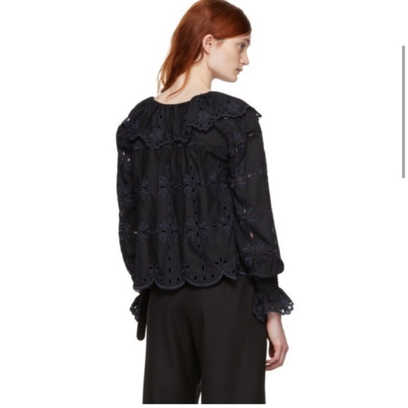 See by Chloe Broderie Anglaise Ruffle Blouse Black Navy Size FR 36/ US 4 - Picture 3 of 8